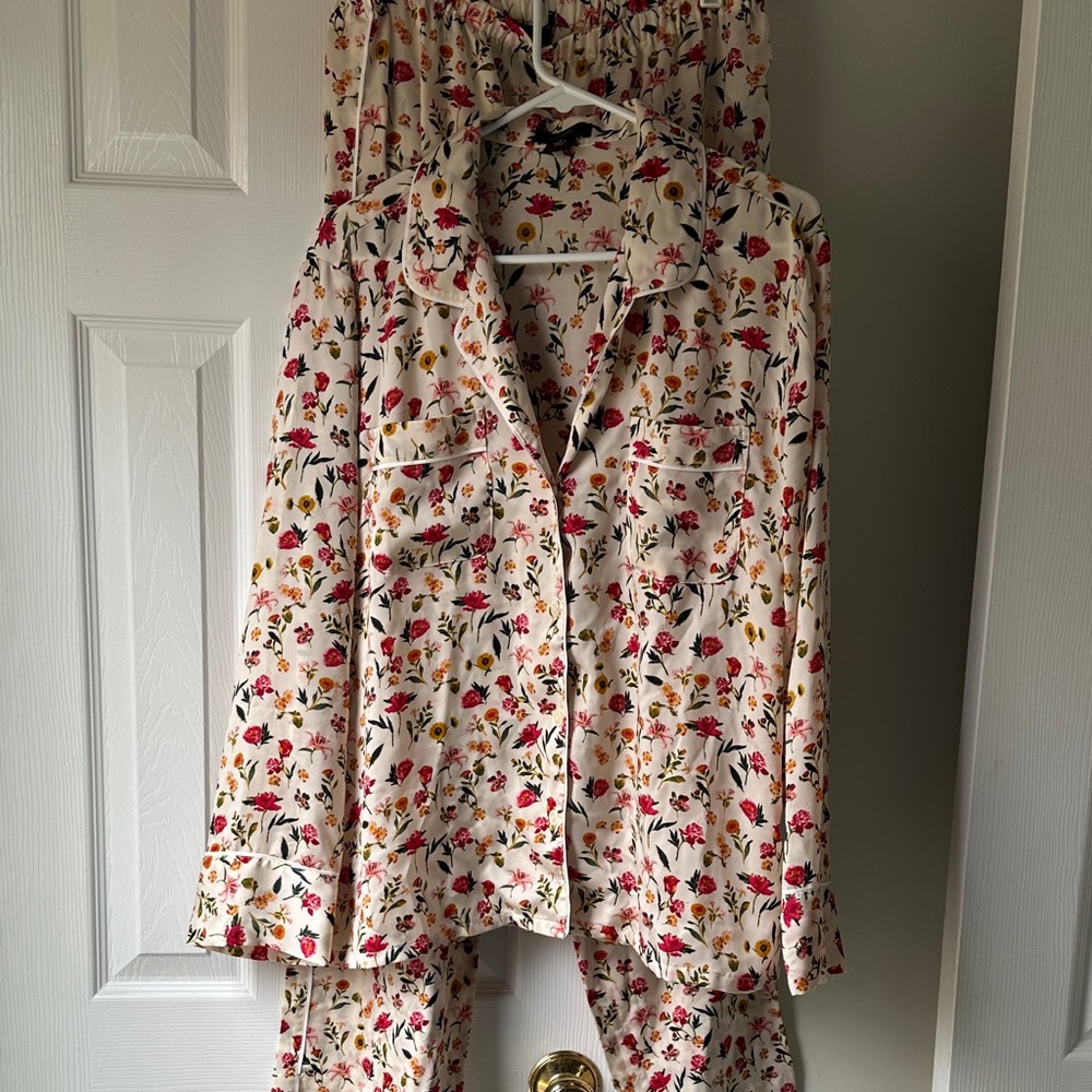 J. Crew Women’s Floral  Pajamas - Cream with Red and Yellow Accents